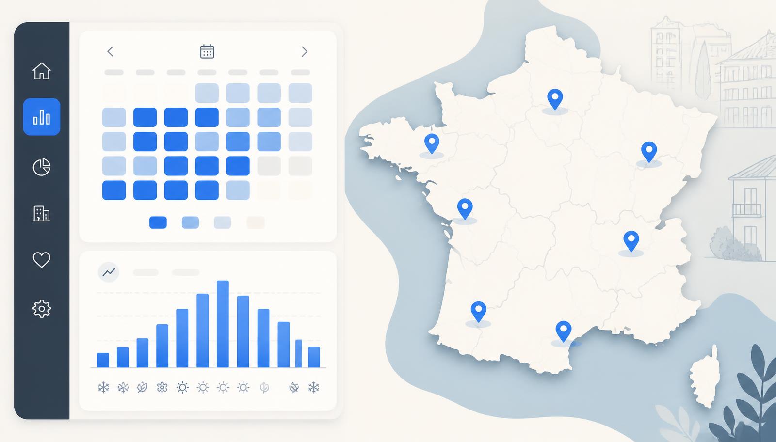 Tableau de bord illustrant le taux d’occupation Airbnb par ville en France et sa saisonnalité